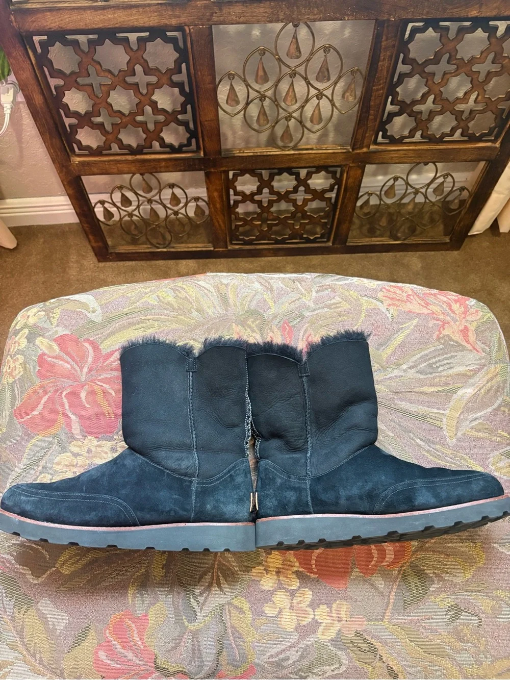 UGG Black Suede Shearling-Lined Women's Slippers